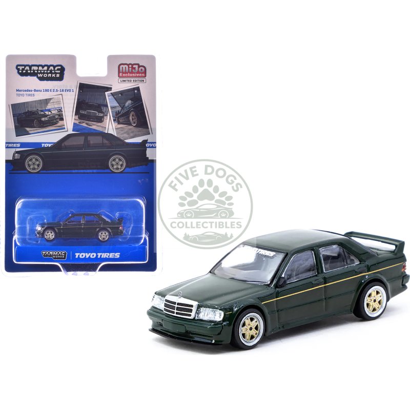 mercedes benz 190 e 2.5 16 evo 1 "toyo tires" dark green "global64" series 1/64 diecast model by tarmac works