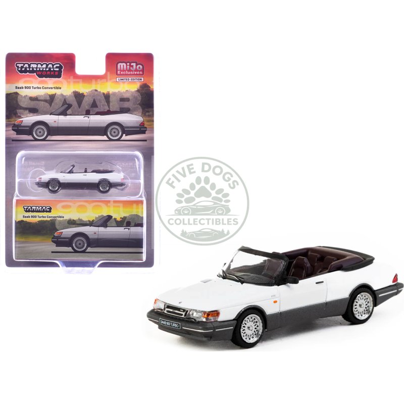 saab 900 turbo convertible white and gray "global64" series 1/64 diecast model by tarmac works