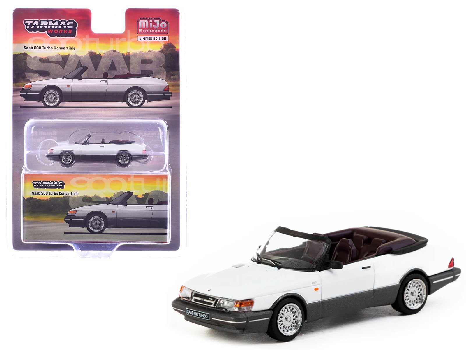 saab 900 turbo convertible white and gray "global64" series 1/64 diecast model by tarmac works saab 900 turbo convertible white and gray "global64" series 1/64 diecast model by tarmac works