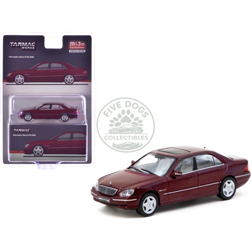 mercedes benz s 55 amg bordeaux red metallic "global64" series 1/64 diecast model by tarmac works