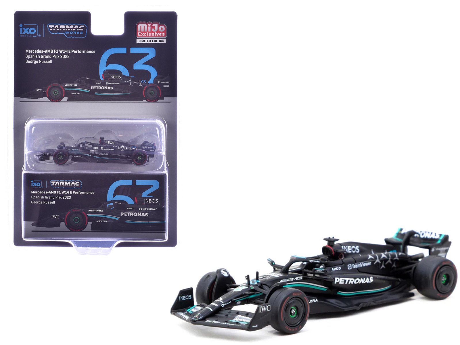 mercedes amg f1 w14 e performance #63 george russell 3rd place formula one f1 "spanish gp" (2023) "global64" series 1/64 diecast model car by tarmac works mercedes amg f1 w14 e performance #63 george russell 3rd place formula one f1 "spanish gp" (2023) "global64" series 1/64 diecast model car by tarmac works