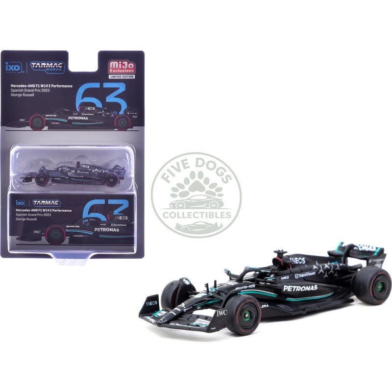 mercedes amg f1 w14 e performance #63 george russell 3rd place formula one f1 "spanish gp" (2023) "global64" series 1/64 diecast model car by tarmac works