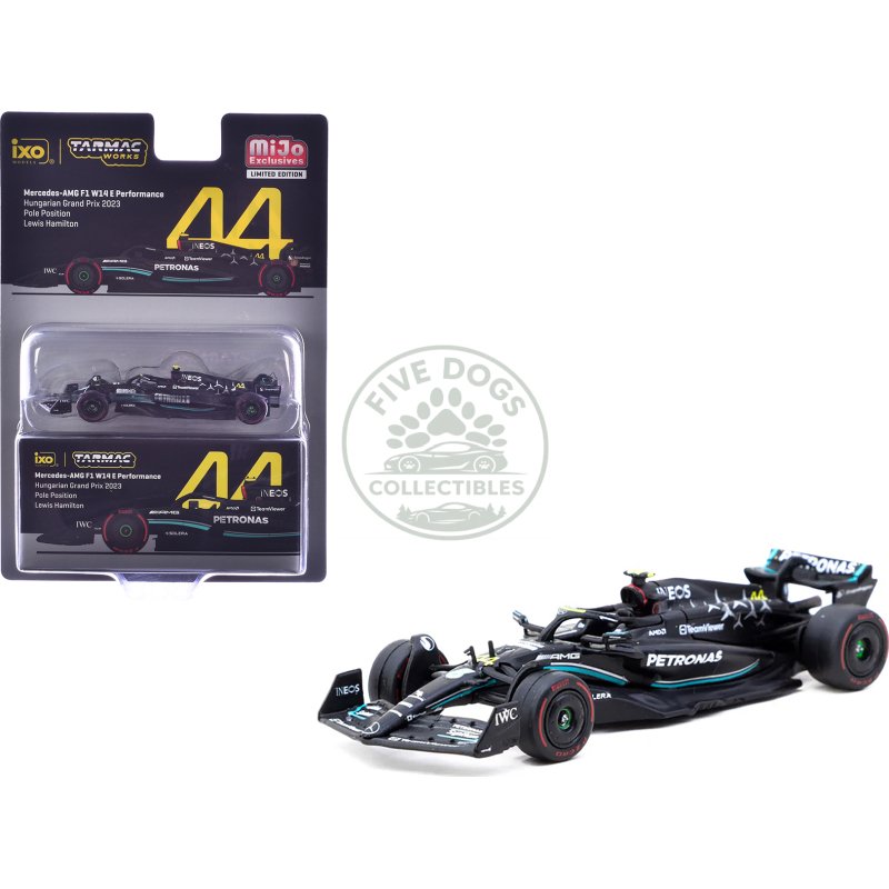 mercedes amg f1 w14 e performance #44 lewis hamilton pole position formula one f1 "hungarian gp" (2023) "global64" series 1/64 diecast model car by tarmac works