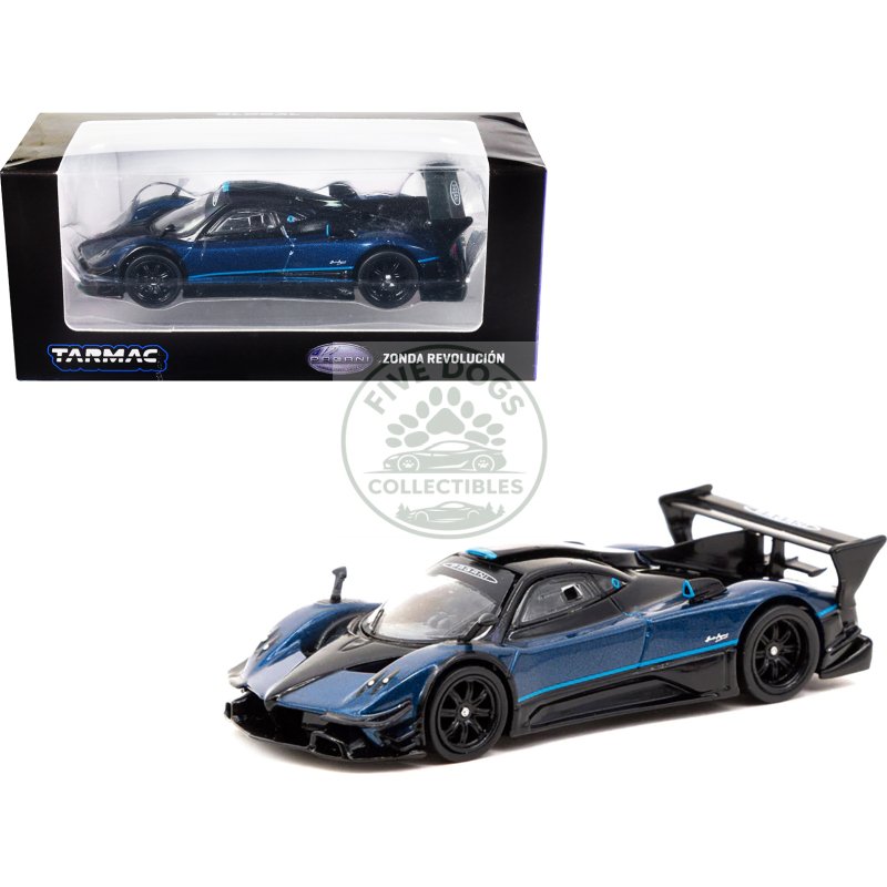 pagani zonda revolucion blue metallic and black with light blue stripes "global64" series 1/64 diecast model car by tarmac works