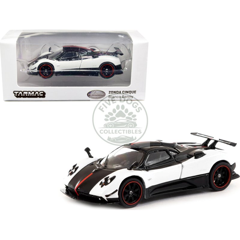 pagani zonda cinque bianco benny white and black "global64" series 1/64 diecast model car by tarmac works