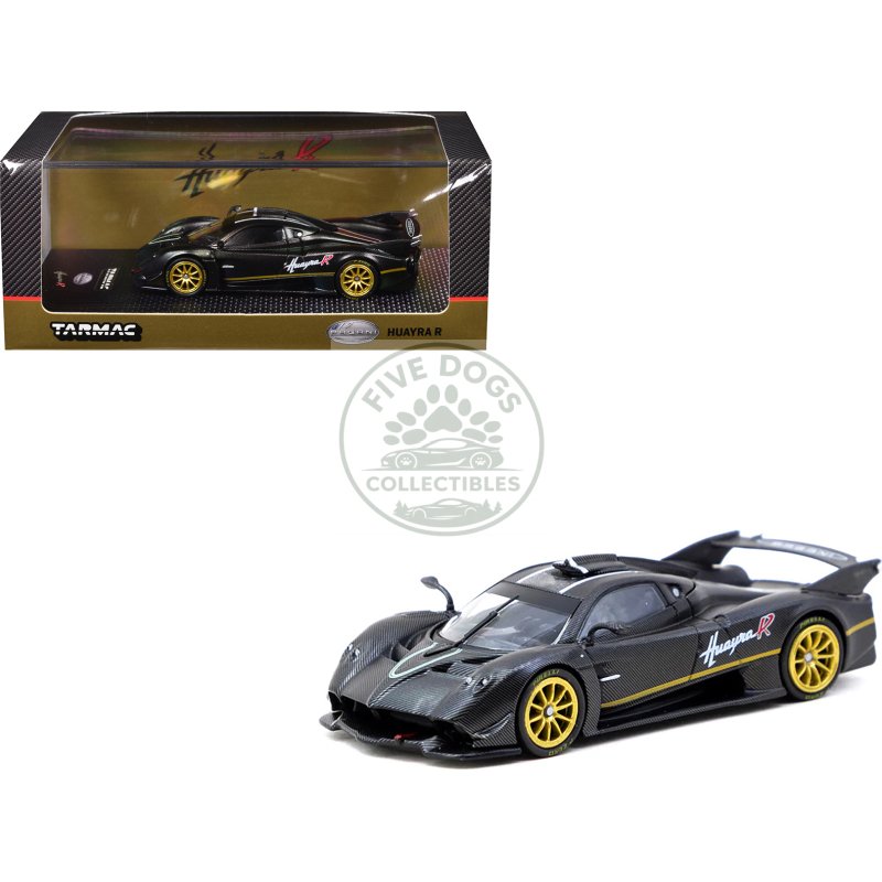 pagani huayra r matt black carbon fiber with gold wheels limited edition to 3552 pieces worldwide "global64" series 1/64 diecast model by tarmac works