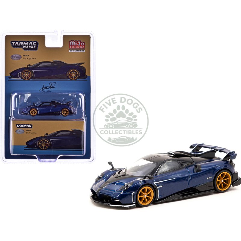 pagani imola argentina blue metallic with black top "global64" series 1/64 diecast model by tarmac works
