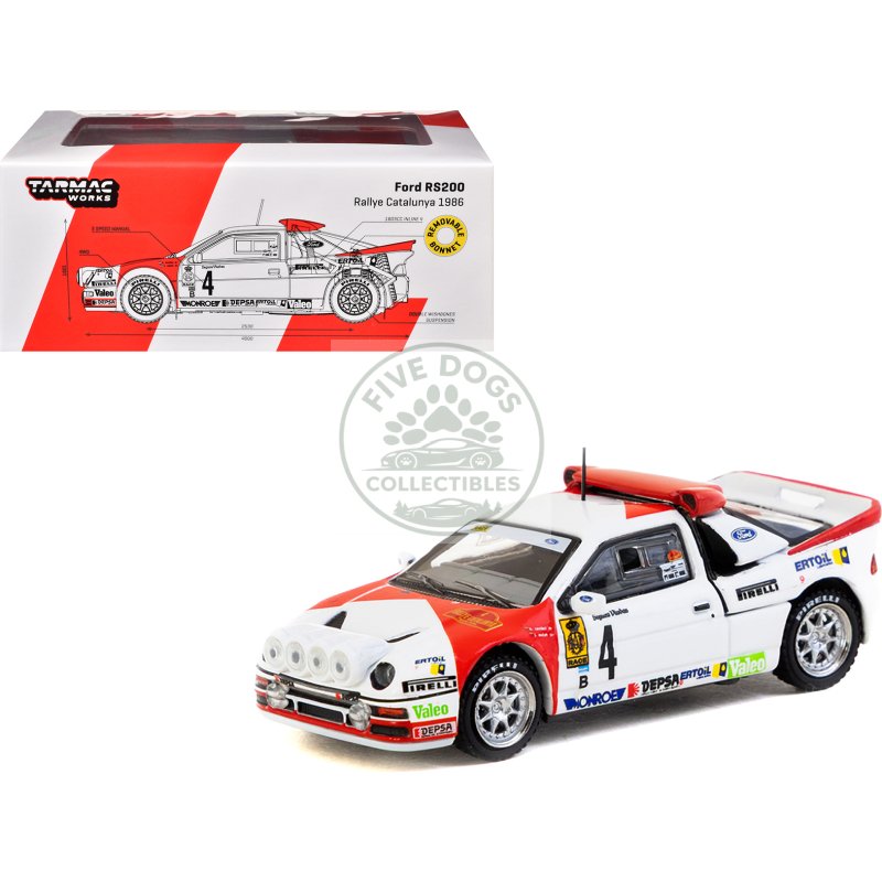 ford rs200 #4 antonio zanini josep autet "rallye catalunya" (1986) "hobby64+" series 1/64 diecast model car by tarmac works
