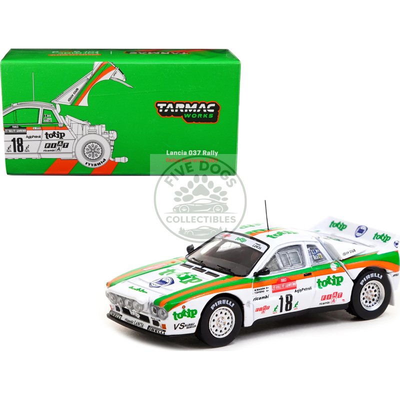 lancia 037 rally #18 miki biasion tiziano siviero "rallye sanremo" (1983) "hobby64" series 1/64 diecast model car by tarmac works