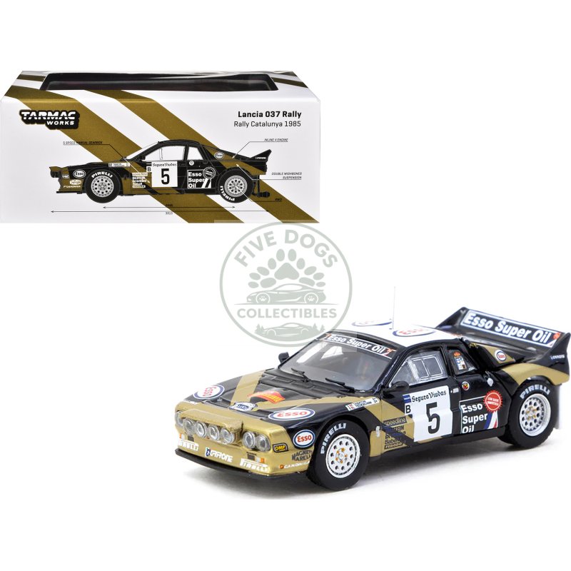 lancia 037 rally #5 fabrizio tabaton luciano tedeschini winner "rally catalunya" (1985) "hobby64+" series 1/64 diecast model car by tarmac works