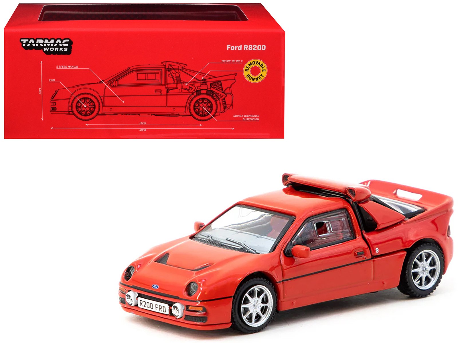 ford rs200 red "hobby64" series 1/64 diecast model car by tarmac works ford rs200 red "hobby64" series 1/64 diecast model car by tarmac works