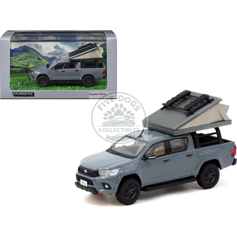 toyota hilux pickup truck rhd (right hand drive) gray with camping equipment "road64" series 1/64 diecast model car by tarmac works