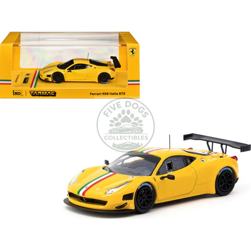 ferrari 458 italia gt3 yellow with italian flag stripes "road64" series 1/64 diecast model car by tarmac works
