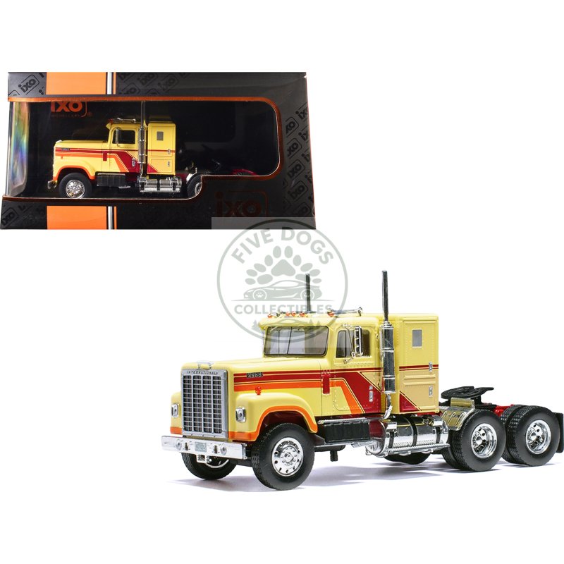 1980 international transtar 4300 truck tractor beige with red and orange stripes 1/43 diecast model by ixo models