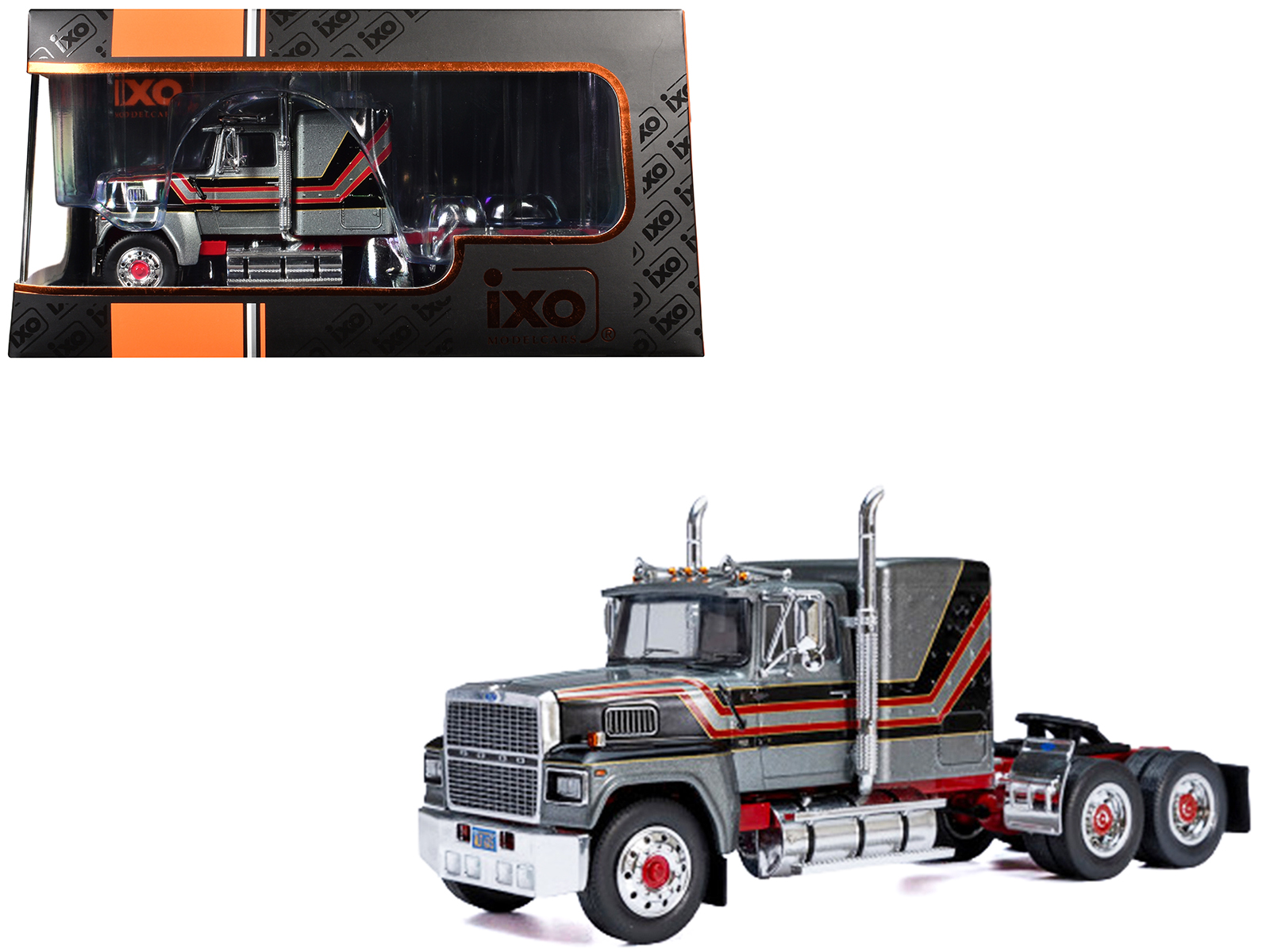 1978 ford ltl 9000 truck tractor gray metallic with red and black stripes 1/43 diecast model by ixo models 1978 ford ltl 9000 truck tractor gray metallic with red and black stripes 1/43 diecast model by ixo models