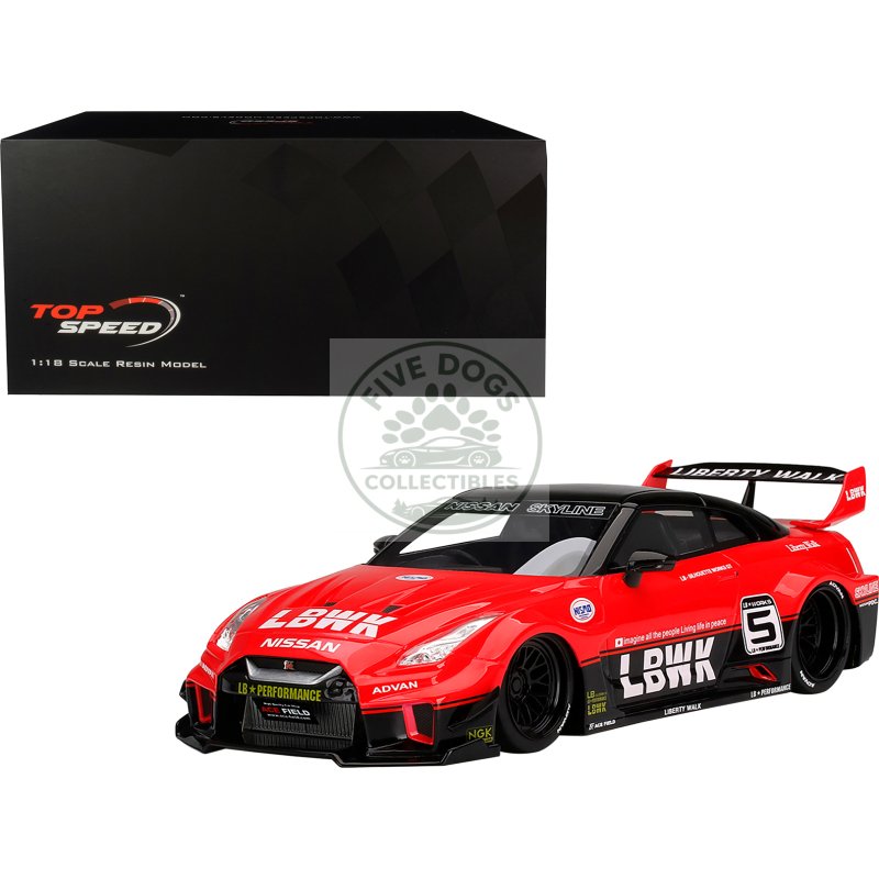 nissan 35gt rr ver.1 lb silhouette works gt #5 rhd (right hand drive) lbwk red and black 1/18 model car by top speed