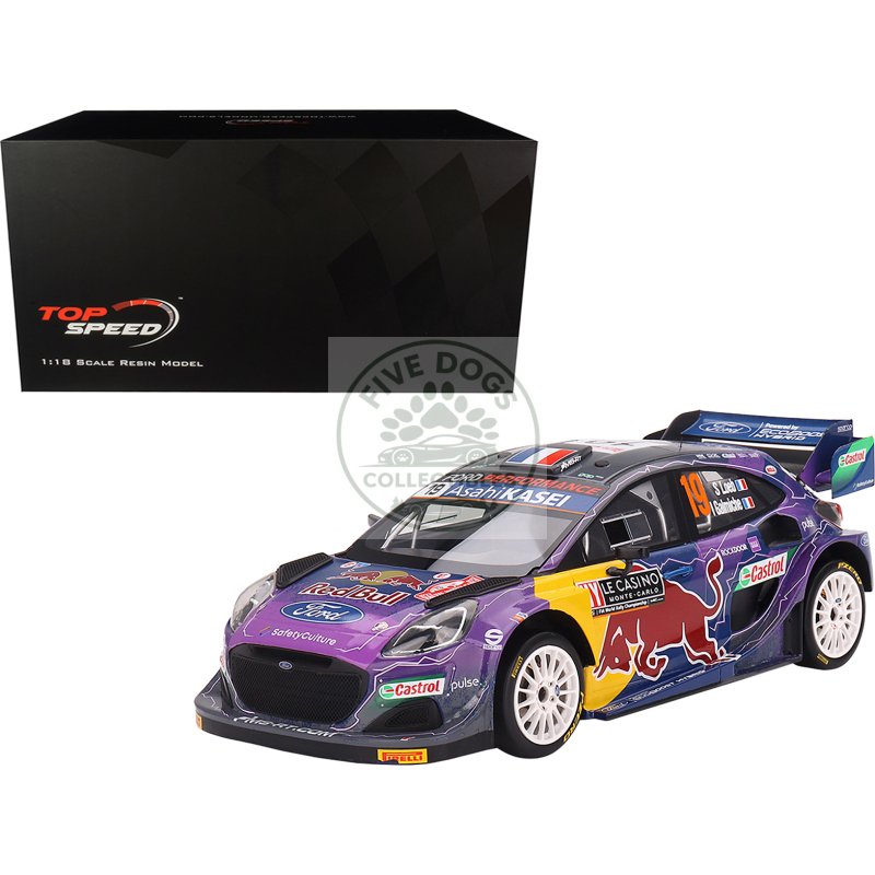 ford puma rally1 #19 sebastien loeb isabelle galmiche "m sport ford wrt" winner "monte carlo rally" (2022) 1/18 model car by top speed