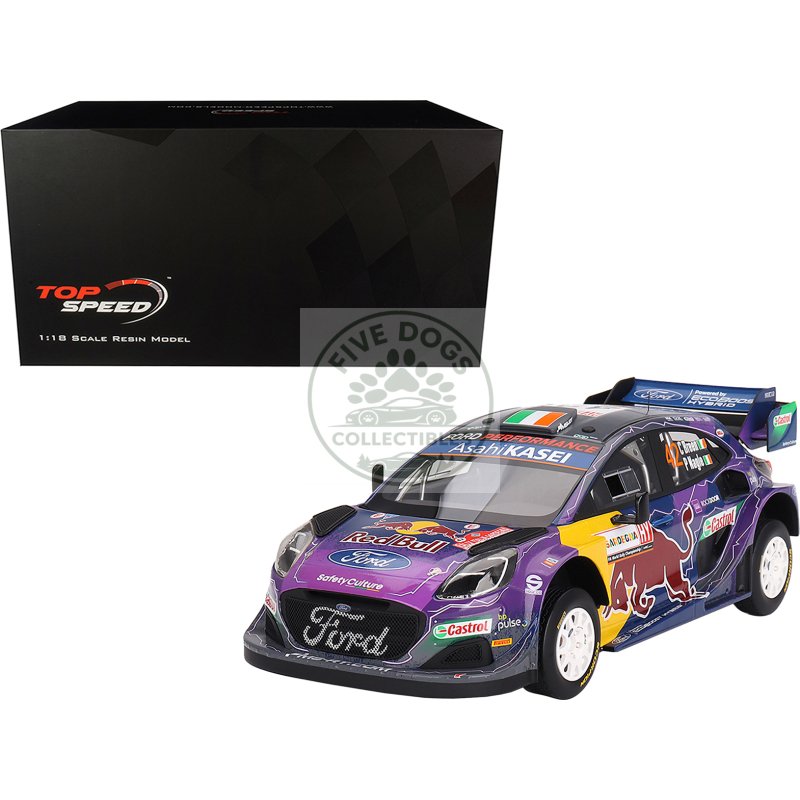ford puma rally1 #42 craig breen paul nagle "m sport ford wrt" 2nd place "rally italia sardegna" (2022) 1/18 model car by top speed