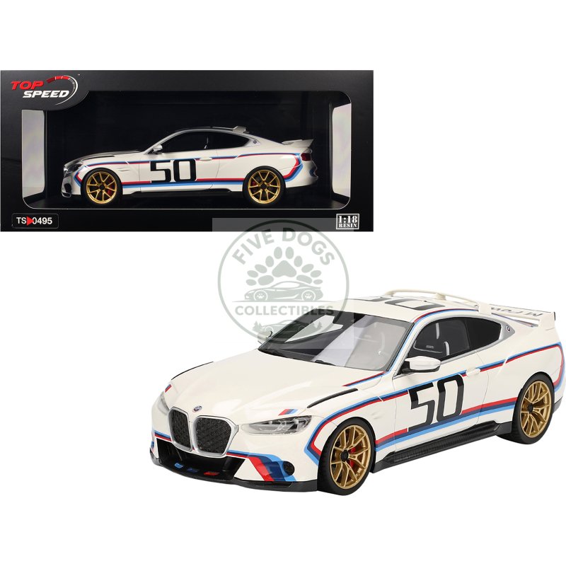 bmw m4 3.0 csl #50 white with blue and red stripes 1/18 model car by top speed
