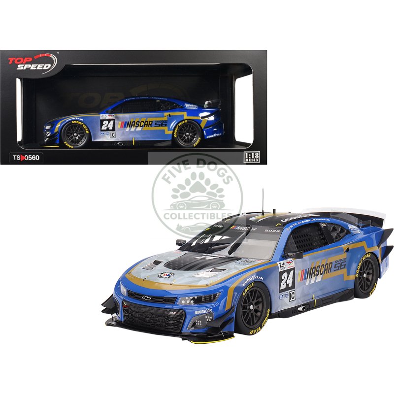 chevrolet camaro zl1 #24 jenson button jimmie johnson mike rockenfeller "hendrick motorsports nascar next gen garage 56" innovative "24 hours of le mans" (2023) 1/18 model car by top speed
