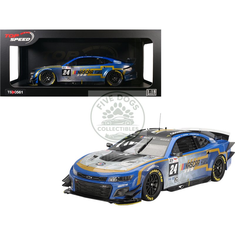 chevrolet camaro zl1 #24 jenson button jimmie johnson mike rockenfeller (post race weathered version) "hendrick motorsports nascar next gen garage 56" innovative "24 hours of le mans" (2023) 1/18 model car by top speed