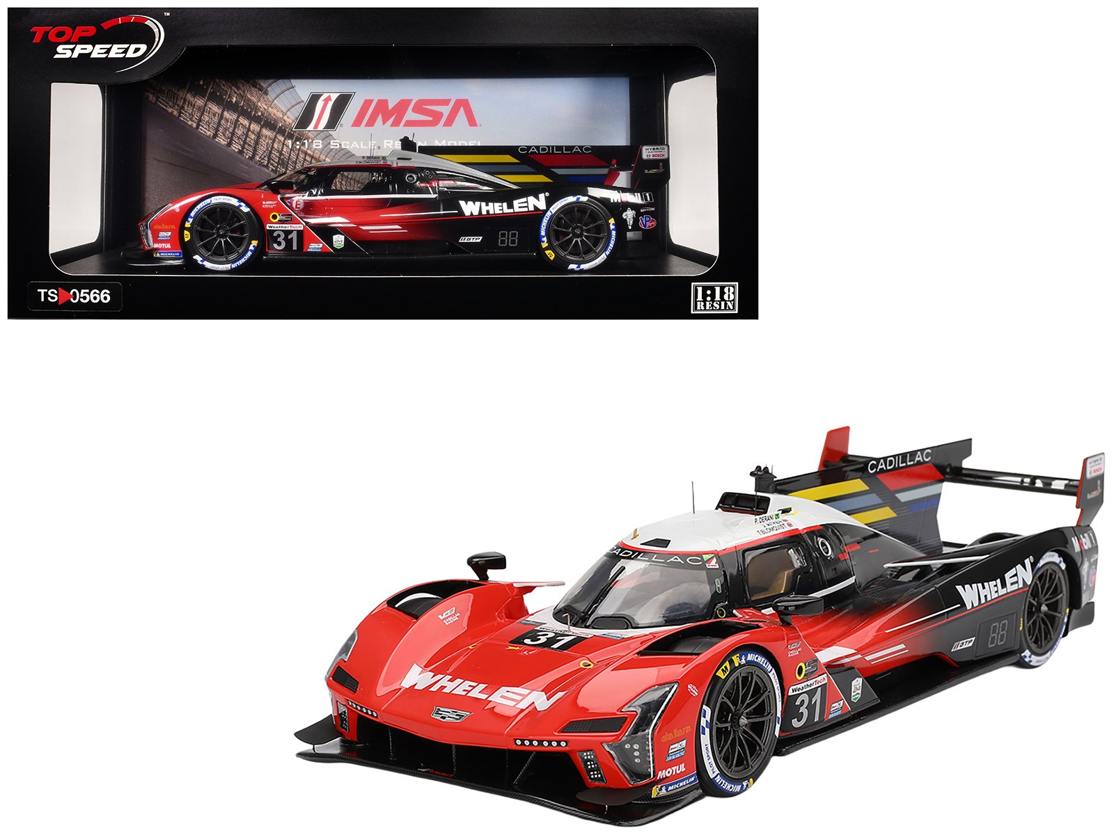 cadillac v series.r #31 jack aitken tom blomqvist pipo derani "whelen cadillac racing" 2nd place imsa "24 hours of daytona" (2024) 1/18 model car by top speed cadillac v series.r #31 jack aitken tom blomqvist pipo derani "whelen cadillac racing" 2nd place imsa "24 hours of daytona" (2024) 1/18 model car by top speed