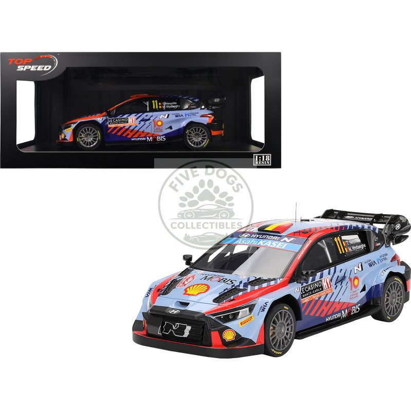 hyundai i20 n rally1 hybrid #11 thierry neuville martijn wydaeghe "hyundai shell mobis wrt" winner wrc "monte carlo rally" (2024) 1/18 model car by top speed