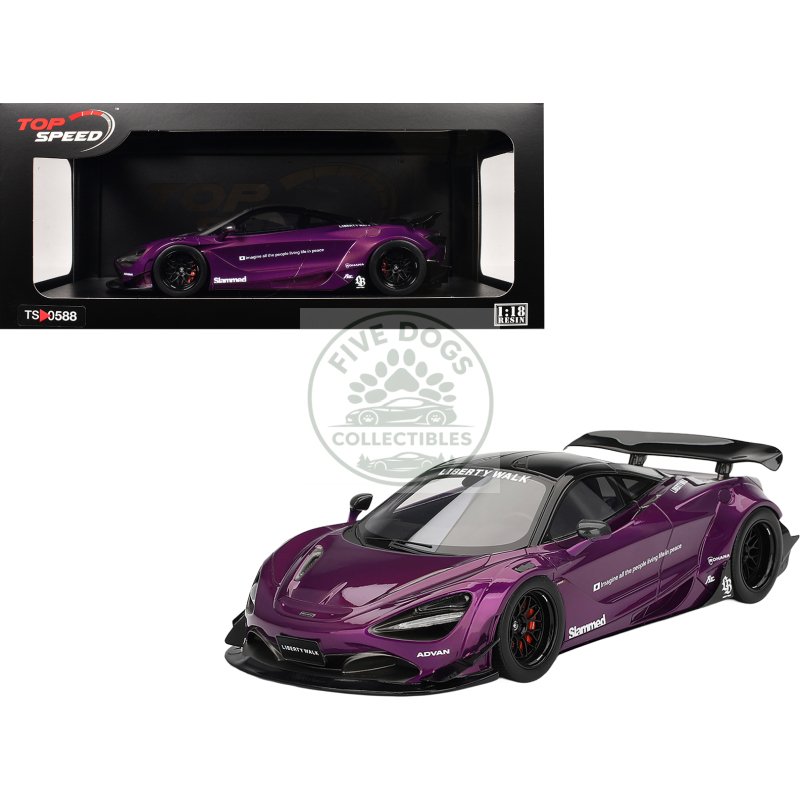 mclaren 720s "lb works" purple metallic with black top 1/18 model car by top speed