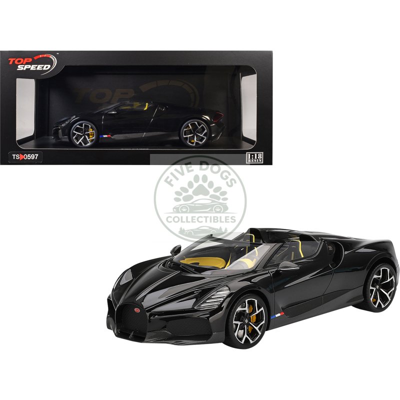 bugatti w16 mistral black with yellow interior 1/18 model car by top speed