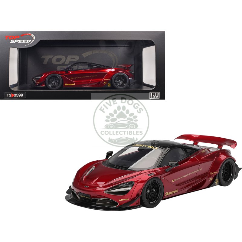 mclaren 720s "lb works" gem red metallic with black top 1/18 model car by top speed