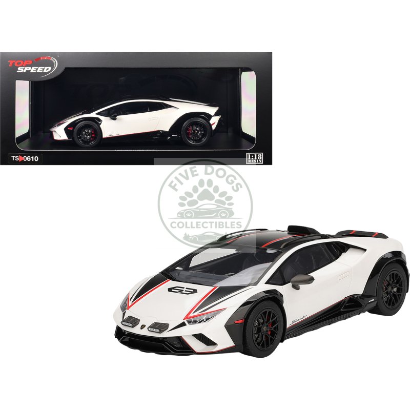 lamborghini huracan sterrato bianco asopo white with matt black top and red stripes 1/18 model car by top speed