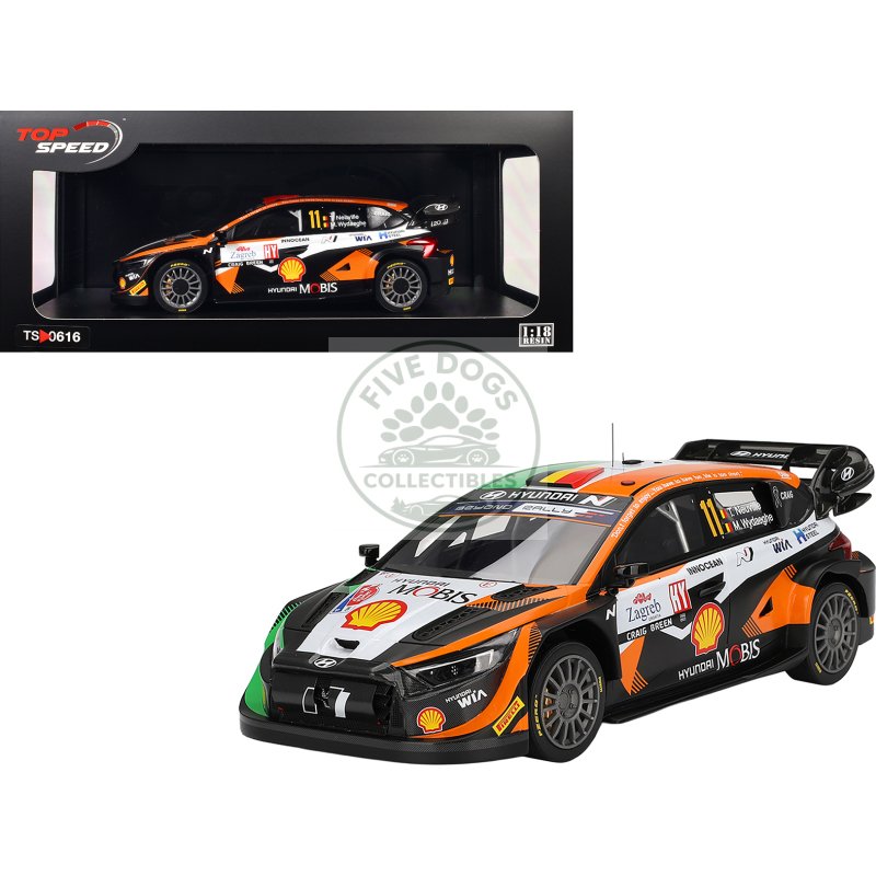 hyundai i20 n rally1 hybrid #11 thierry neuville martijn wydaeghe "hyundai shell mobis wrt" winner "rally croatia power stage" (2023) 1/18 model car by top speed