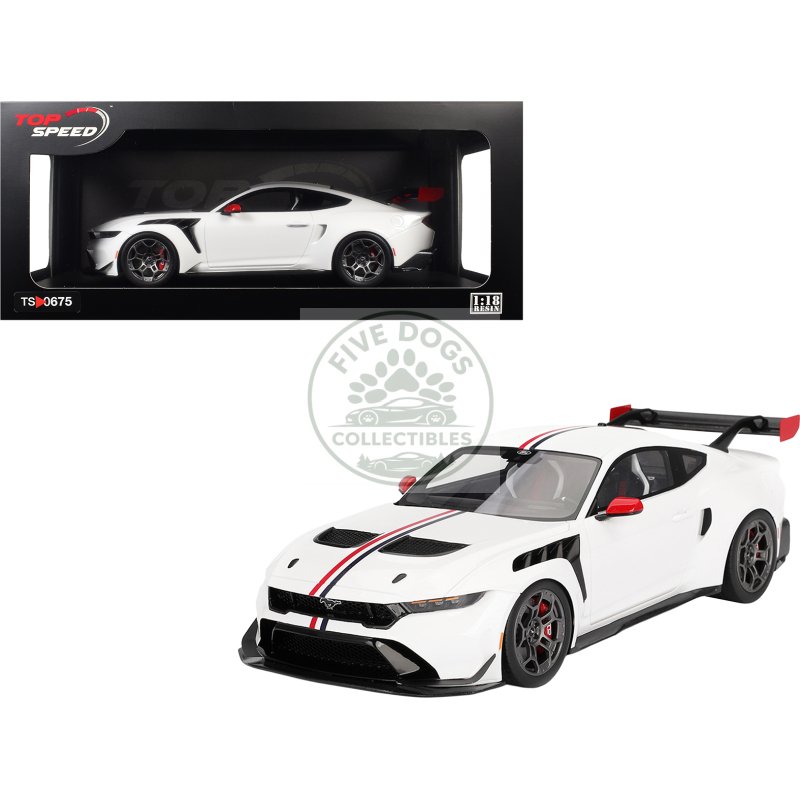 ford mustang gtd "spirit of america" white with red and blue stripes 1/18 model car by top speed