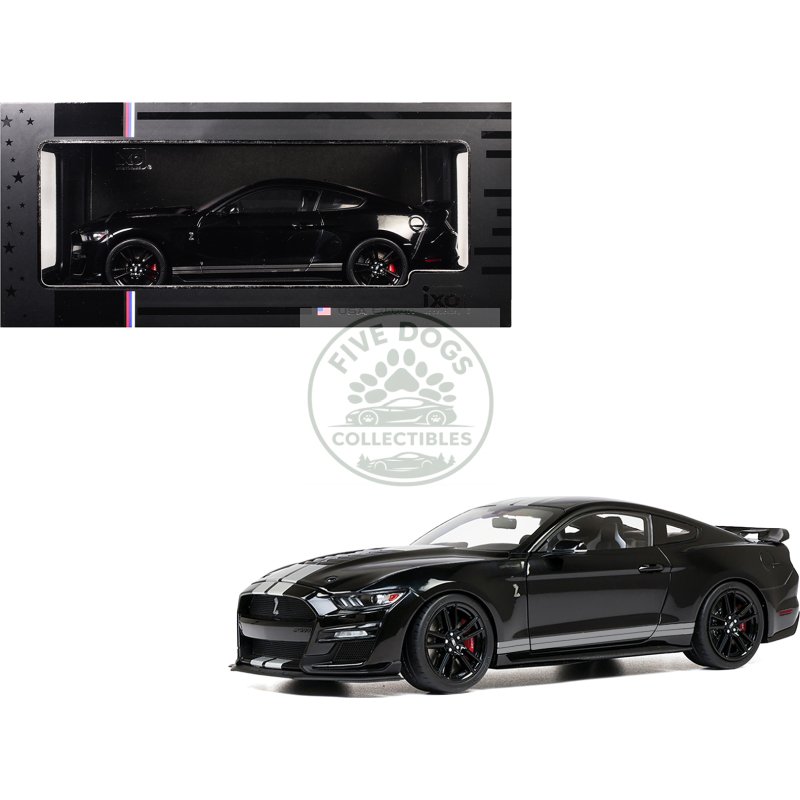 2022 ford mustang shelby gt500 black with silver stripes 1/18 diecast model car by ixo models