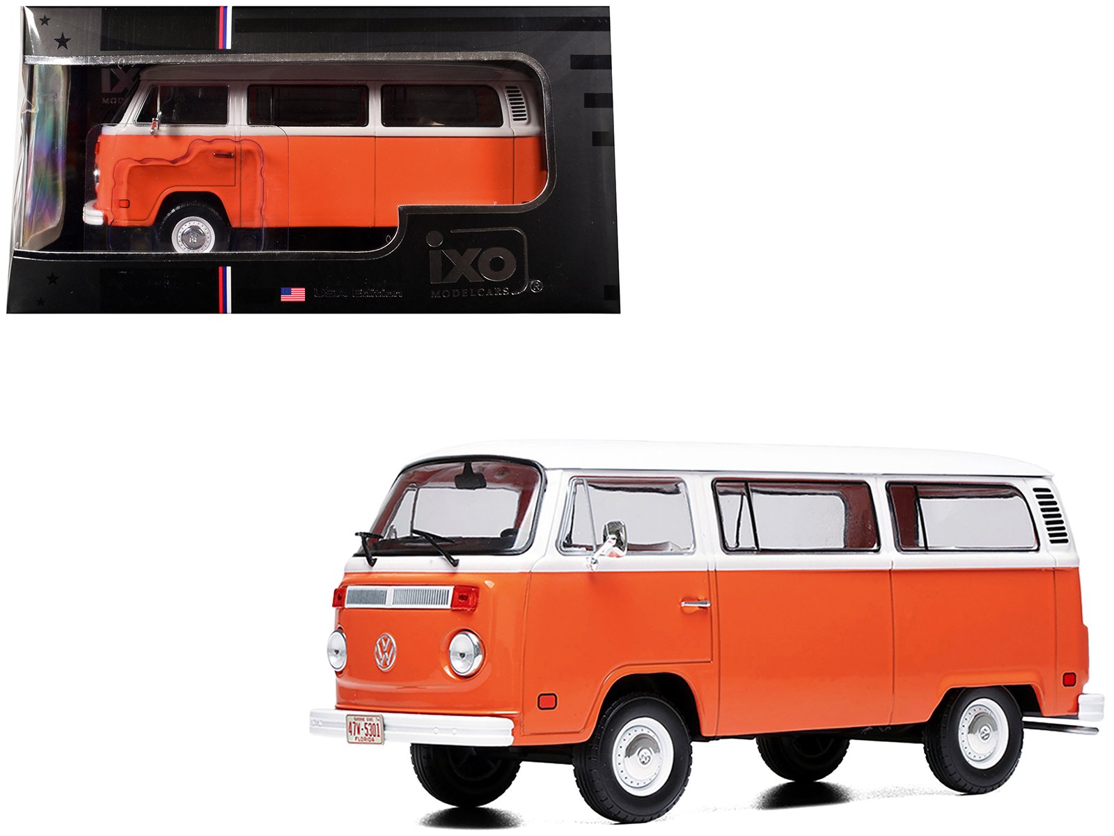 1974 volkswagen t2 bus orange and white 1/24 diecast model by ixo models 1974 volkswagen t2 bus orange and white 1/24 diecast model by ixo models