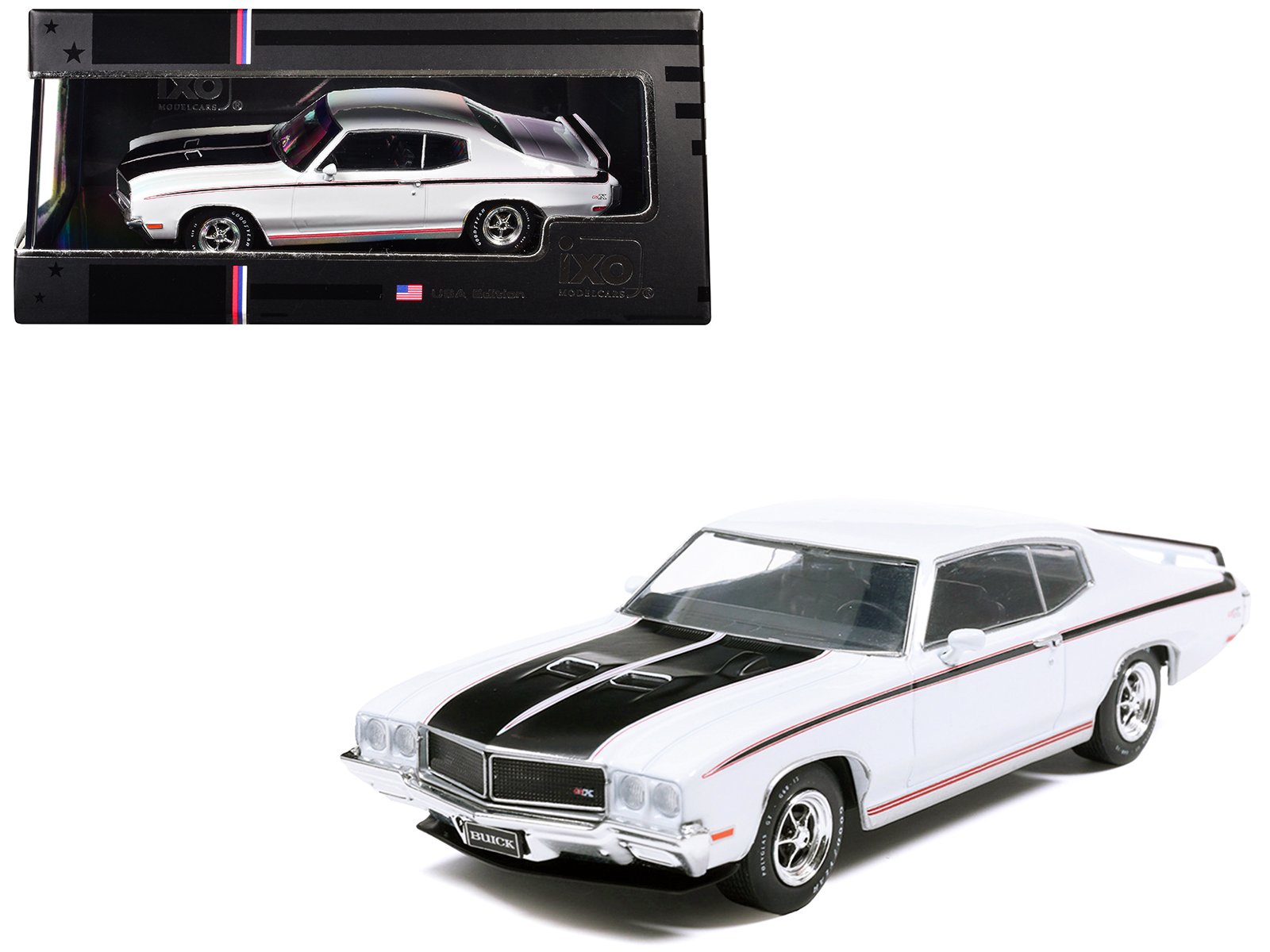 1970 buick gsx apollo white with black and red stripes 1/43 diecast model by ixo models 1970 buick gsx apollo white with black and red stripes 1/43 diecast model by ixo models