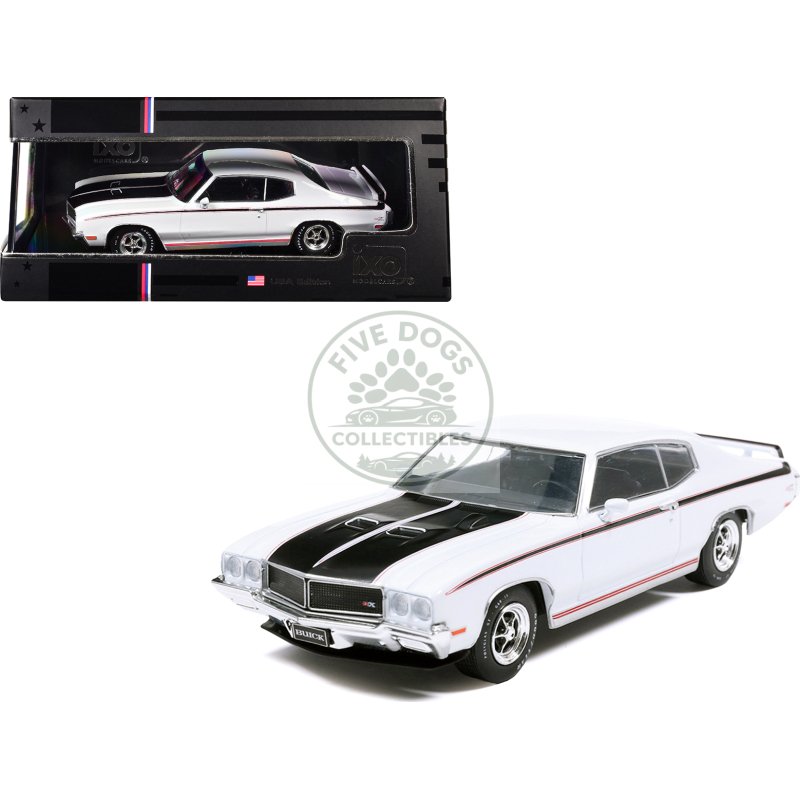 1970 buick gsx apollo white with black and red stripes 1/43 diecast model by ixo models