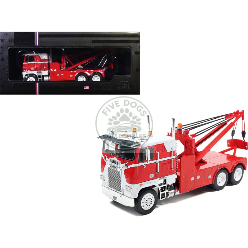 1987 freightliner fla tow truck red and white 1/43 diecast model by ixo models