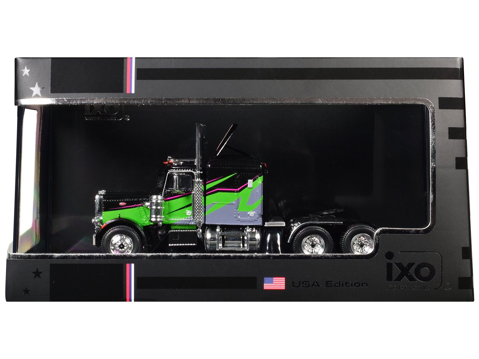 1973 peterbilt 359 truck tractor black and lime green with graphics 1/64 diecast model by ixo models 1973 peterbilt 359 truck tractor black and lime green with graphics 1/64 diecast model by ixo models