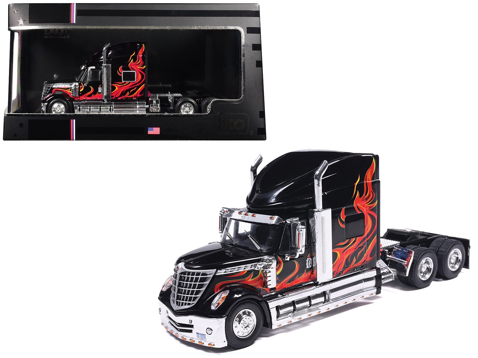 2010 international lonestar truck tractor black with flame graphics 1/64 diecast model by ixo models 2010 international lonestar truck tractor black with flame graphics 1/64 diecast model by ixo models