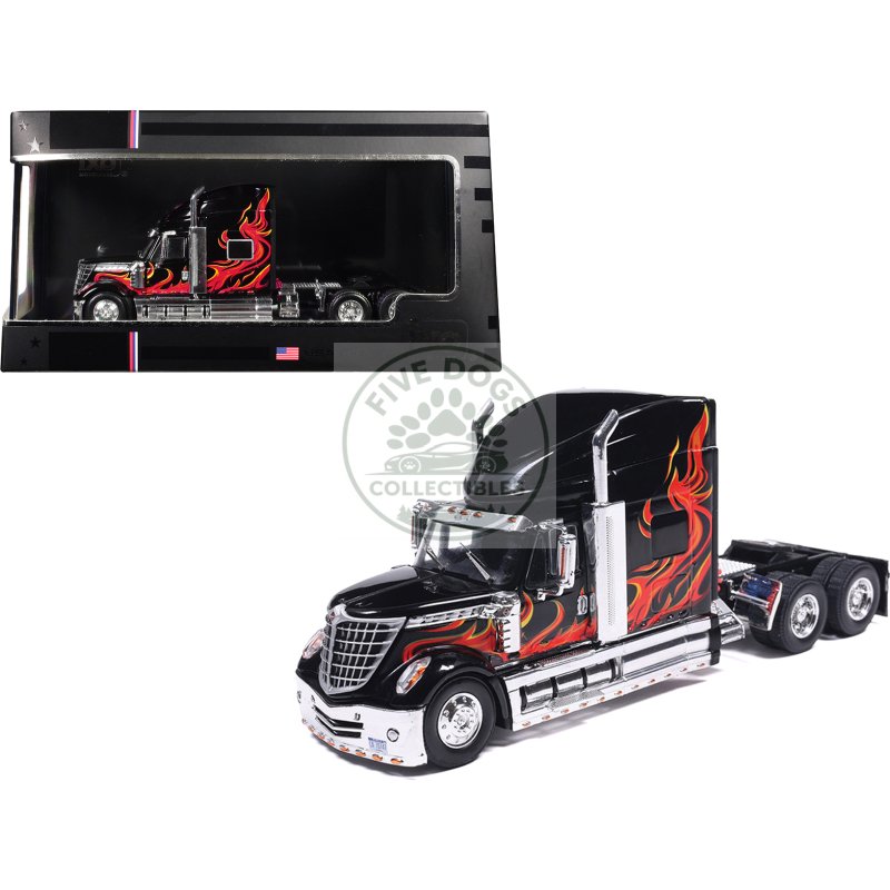 2010 international lonestar truck tractor black with flame graphics 1/64 diecast model by ixo models