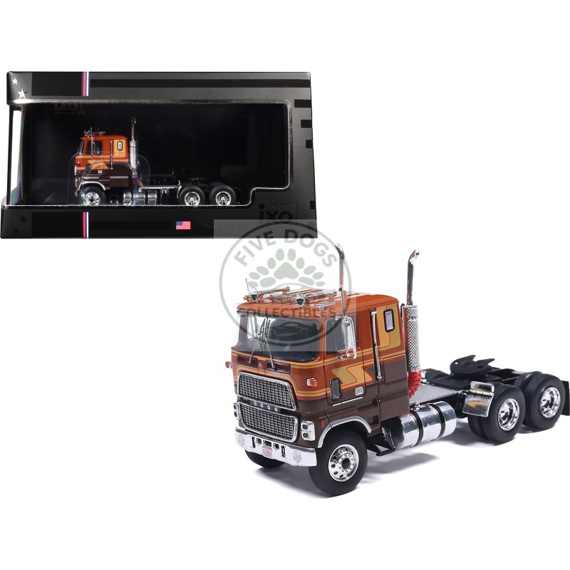 1976 ford cl 9000 truck tractor brown two tone with graphics 1/64 diecast model by ixo models