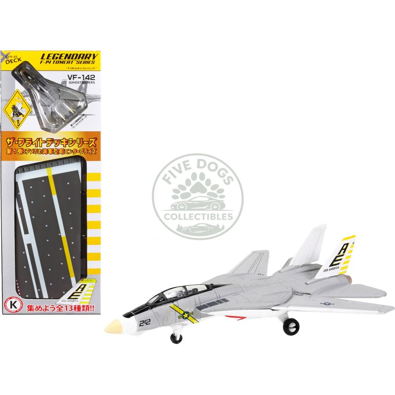 grumman f 14b tomcat fighter aircraft "vf 142 ghostriders" and section k of uss enterprise (cvn 65) aircraft carrier display deck "legendary f 14 tomcat" series 1/200 diecast model by forces of valor
