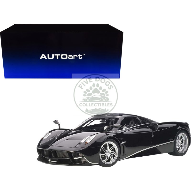 pagani huayra gloss black with silver stripes and silver wheels 1/12 model car by autoart