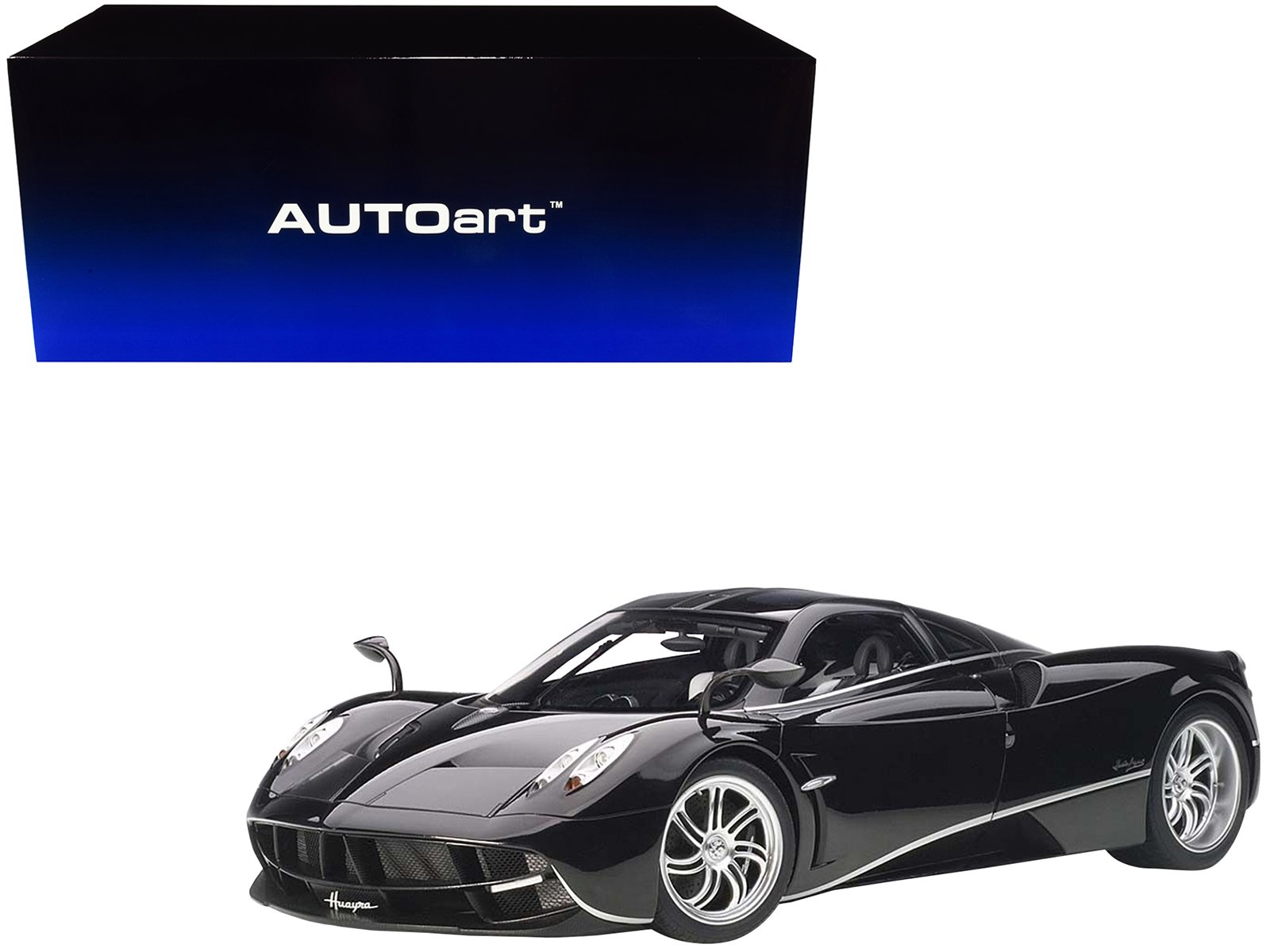 pagani huayra gloss black with silver stripes and silver wheels 1/12 model car by autoart pagani huayra gloss black with silver stripes and silver wheels 1/12 model car by autoart