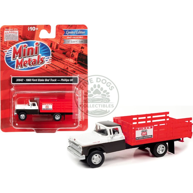 1960 ford stake bed truck "phillips 66" black and white with red stakes 1/87 (ho) scale model car by classic metal works