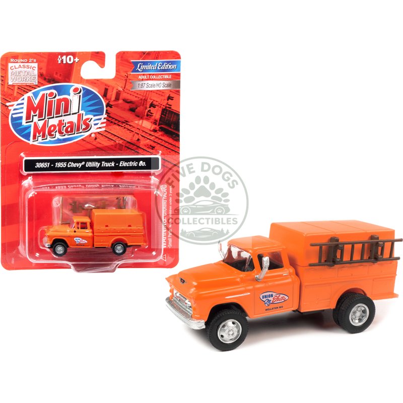 1955 chevrolet utility truck orange "union electric" 1/87 (ho) scale model by classic metal works