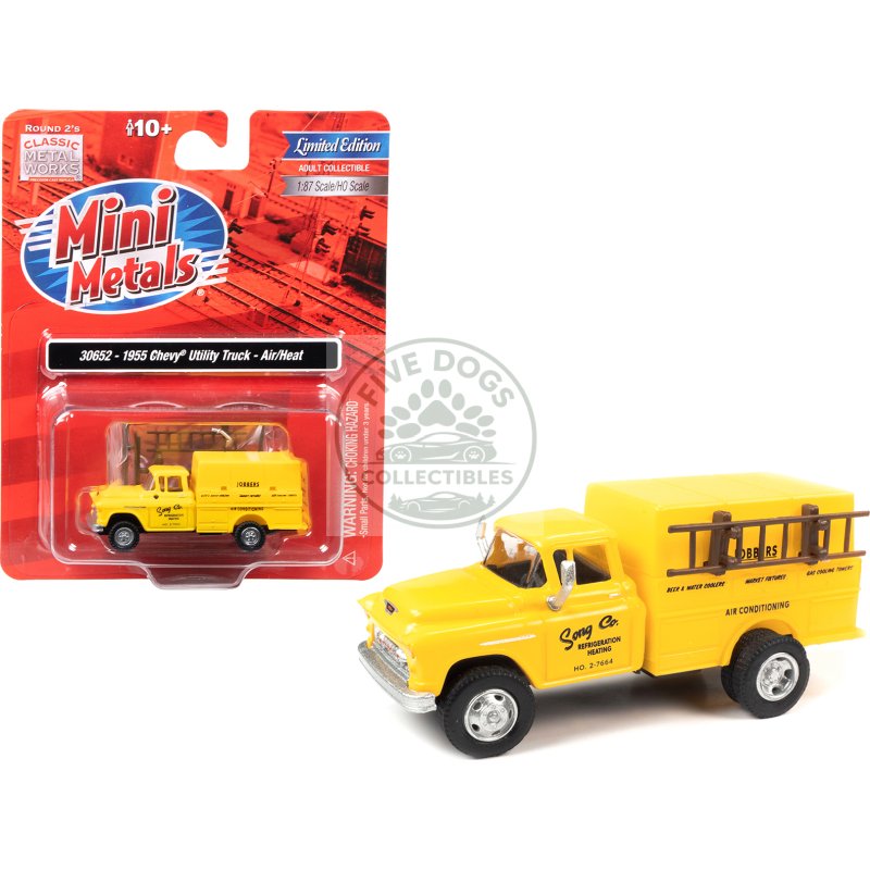 1955 chevrolet utility truck yellow "song co. refrigeration and heating" 1/87 (ho) scale model by classic metal works