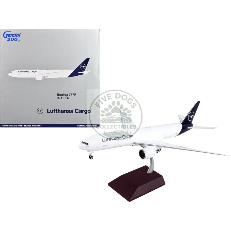 boeing 777f commercial aircraft "lufthansa cargo" white with blue tail "gemini 200" series 1/200 diecast model airplane by geminijets