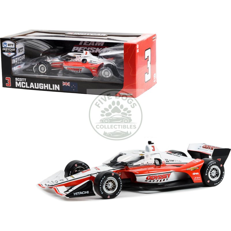 dallara indycar #3 scott mclaughlin "odyssey battery" team penske (road course configuration) "ntt indycar series" (2022) 1/18 diecast model car by greenlight